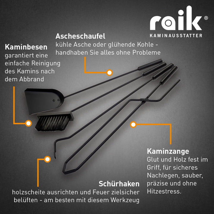 raik R1014 Raik Kaminbesteck Theodor, 4-tlg, schwarz