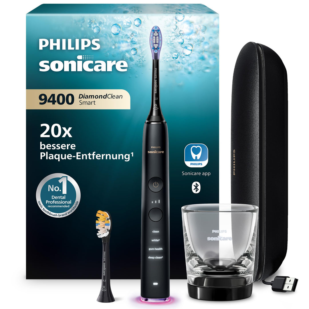 Philips Sonicare DiamondClean Smart 9400 elektrische Zahnbürste, Schallzahnbürste mit App, Drucksens