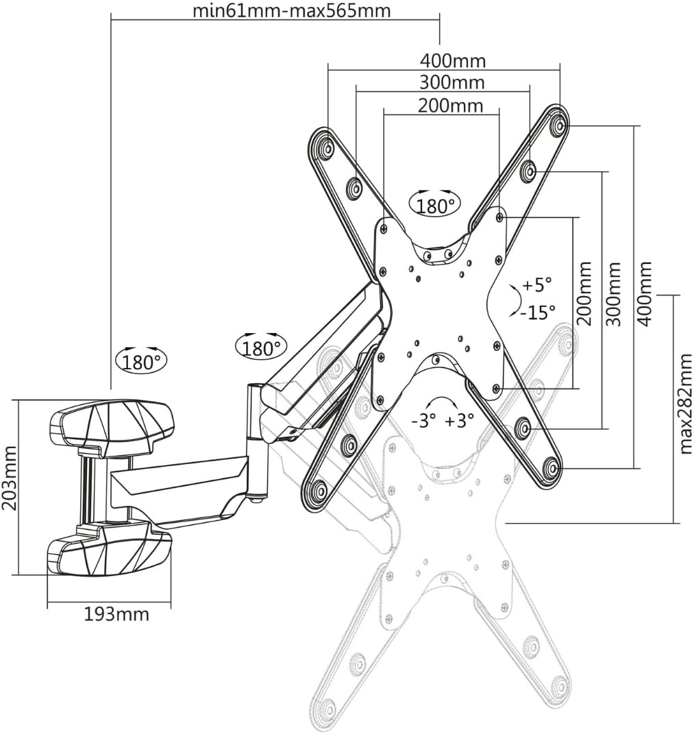 Manhattan 461641 Universal TV-Wandhalterung mit Gasdruckfeder Halterungsarm mit Gasdruckfeder und Ku