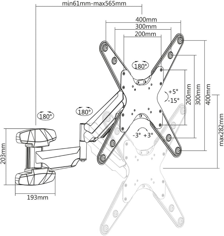 Manhattan 461641 Universal TV-Wandhalterung mit Gasdruckfeder Halterungsarm mit Gasdruckfeder und Ku