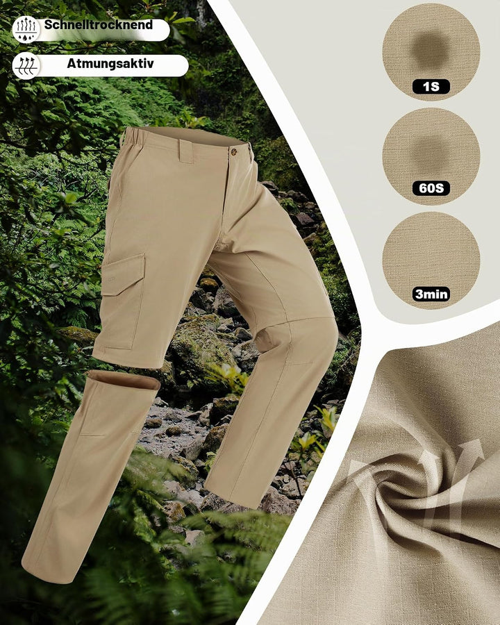 33,000ft Wanderhose Herren Zip Off Trekkinghose, Atmungsaktiv Abnehmbar Stretch Outdoorhose mit 6 Ta