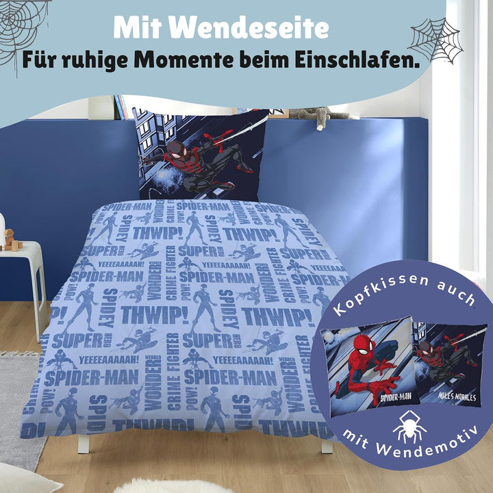 Spiderman Wende-Bettwäsche Set 135x200 80x80 cm · Winterbettwäsche in Biber Flanell Qualität aus 100