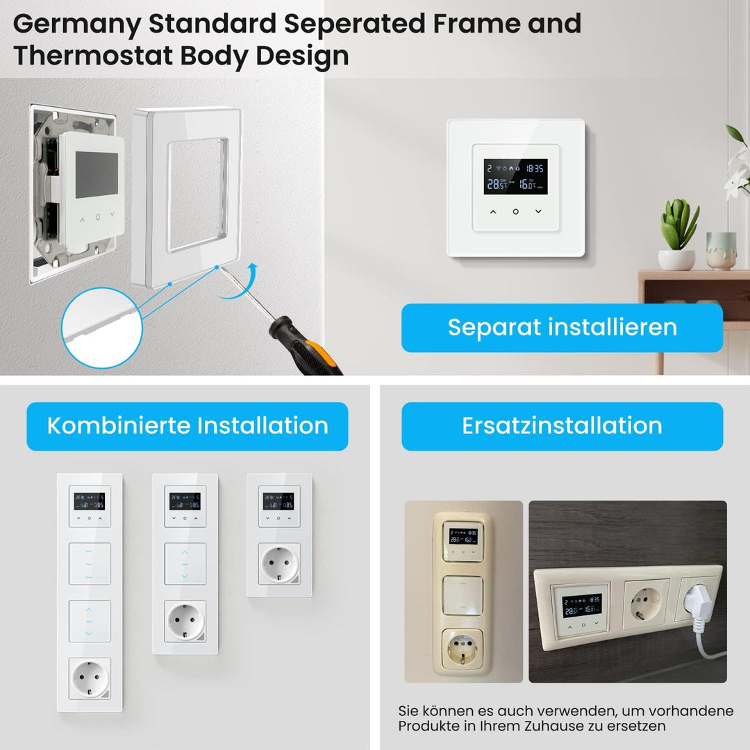 AVATTO Smart WiFi Themrmostat für Elektrische Fussbodenheizung, 55 x 55mm Standard, Programmierbar R