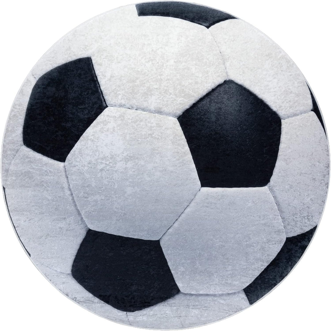 Kinderteppich Bambino Waschteppich Fussball, für Kinder Anti-Rutsch - schwarz / weiss Kreis 80 cm kr
