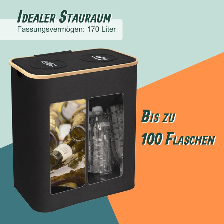 Relaxdays Pfandflaschen Sammelbehälter, 170 L, bis 100 Flaschen, 2 Beutel, Flaschensammler für Glas