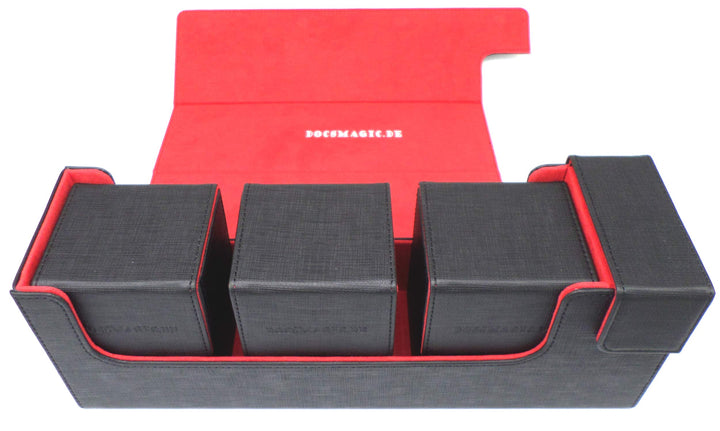 docsmagic.de Premium Magnetic Tray Long Box Black/Red Medium + 3 Flip Boxes - Schwarz/Rot Medium + 3