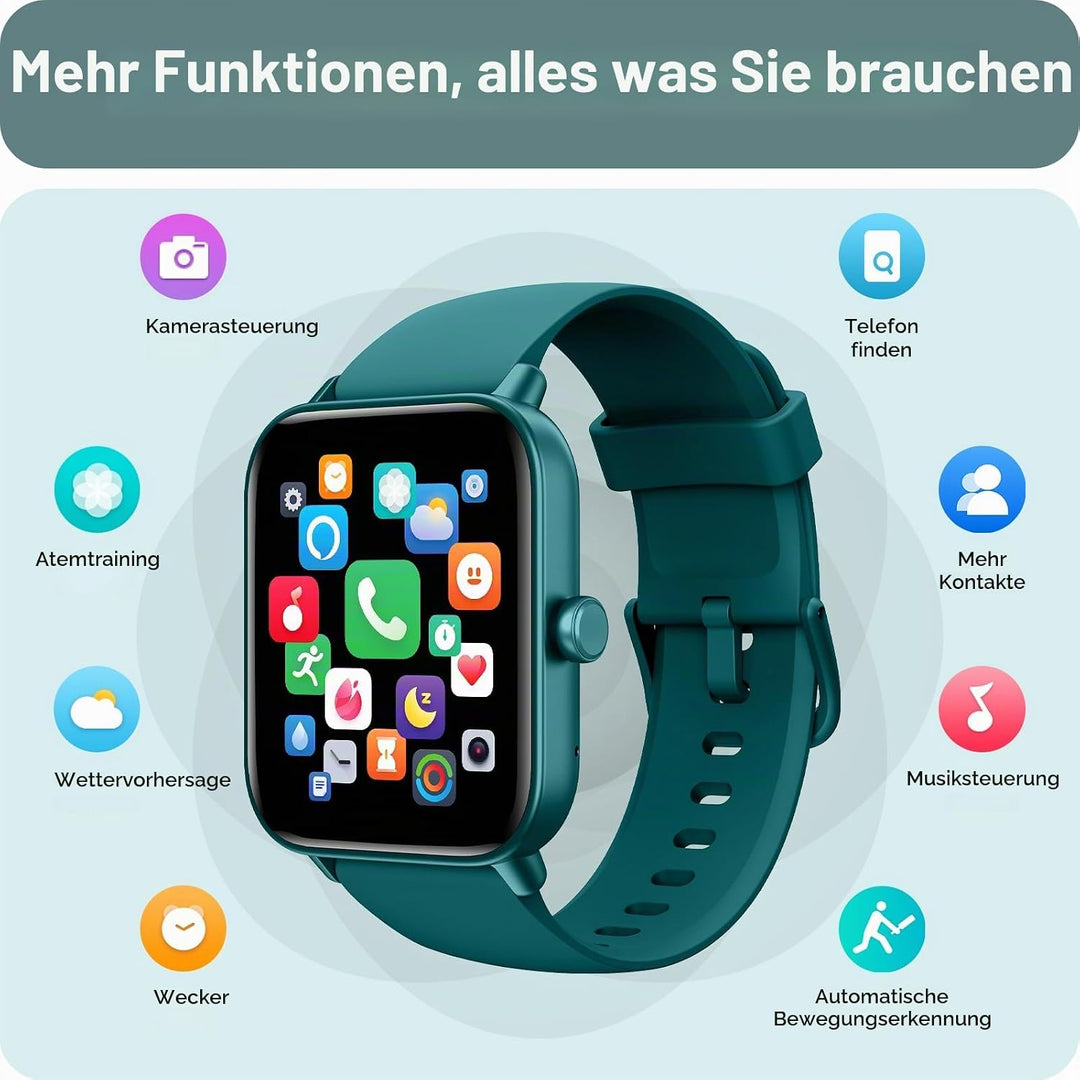 Smartwatch Herren Damen mit Telefonfunktion,1.8" Smart Watch Fitnessuhr mit Whatsapp und Alexa,Herzf