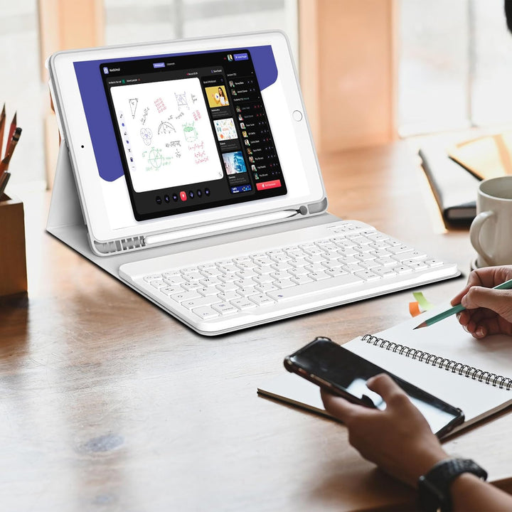 hülle mit Tastatur für iPad 9/8/7 Generation (2021/2020/2019) 10,2 Zoll, weiche TPU-Rückseite mit St