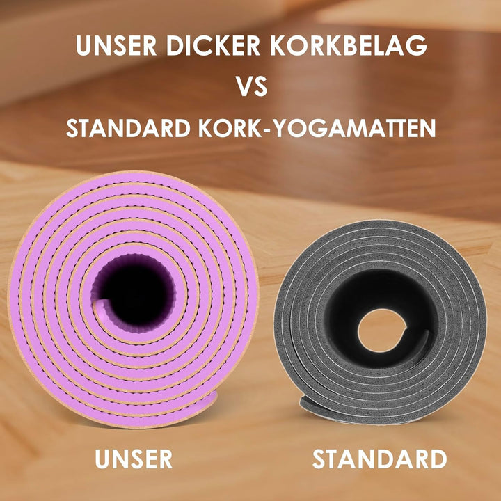 Yogamatte-Kork, Rutschfest, Einzigartiges Design, Extradick Natürlicher Kork, TPE Fitness-Trainingsm