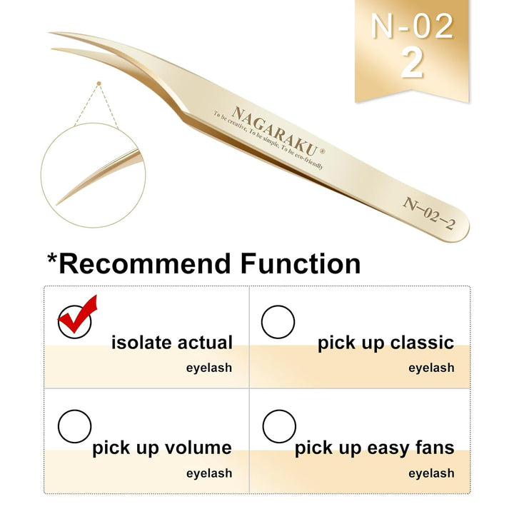 NAGARAKU Wimpernpinzette Set 1 Paar Professionelle Präzisionspinzette Gold Edelstahl Nagelpinzette L