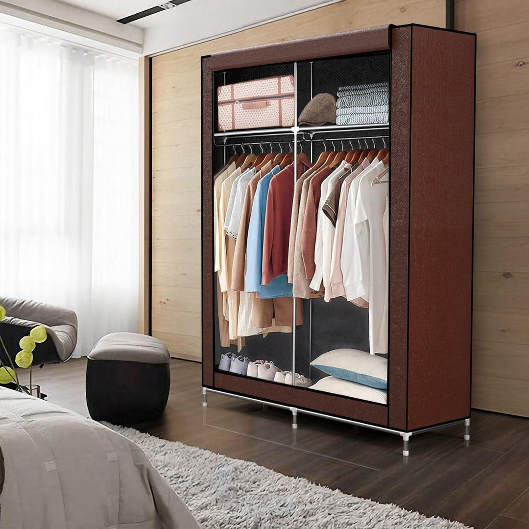 Faltschrank 108x45x170 cm in BRAUN - Stoffkleiderschrank mit Reissverschluss und Kleiderstange, Seit