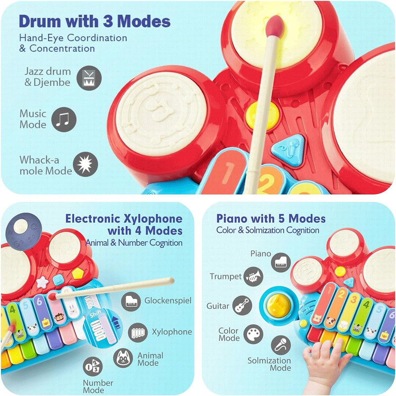 5 in 1 Baby Musikspielzeug Baby ab 1 2 3 4 5 Jahr Baby Xylophon Spielzeug und Trommel ab 18 Monate M