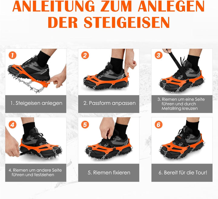 Grödel Steigeisen für Bergschuhe mit 19 Zähne Verdickte Schuhkrallen aus Edelstahl Anti-Rutsch Schuh