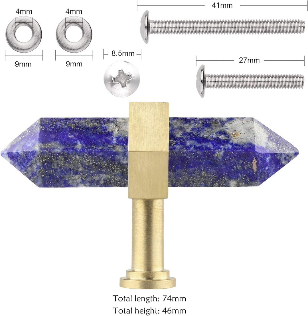 KYEYGWO 2 Stück Lapislazuli Heilstein Punkt Möbelknöpfe mit Schrauben, Messing Schubladenknöpfe Kris