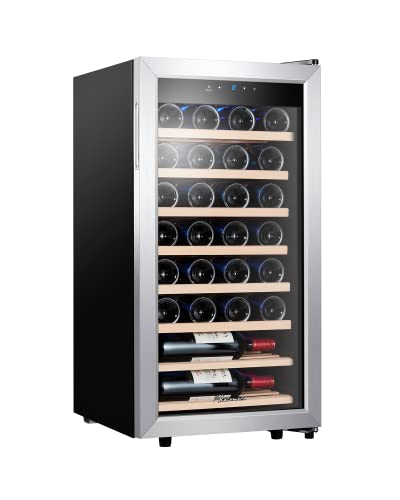 Kalamera Weinkühlschrank, 28 Flaschen 86 Liter, Touch-Bedienfeld, Edelstahl Glastür, 5-18°C Kühlzone