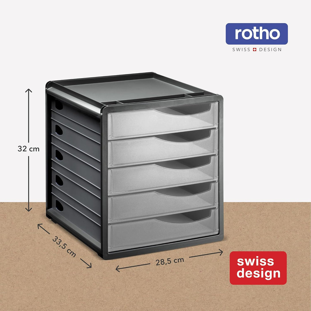 Rotho Spacemaker Schubladenbox / Bürobox mit 5 Schüben, Kunststoff (PS) BPA-frei, transparent/anthra