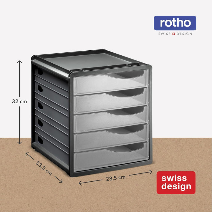 Rotho Spacemaker Schubladenbox / Bürobox mit 5 Schüben, Kunststoff (PS) BPA-frei, transparent/anthra
