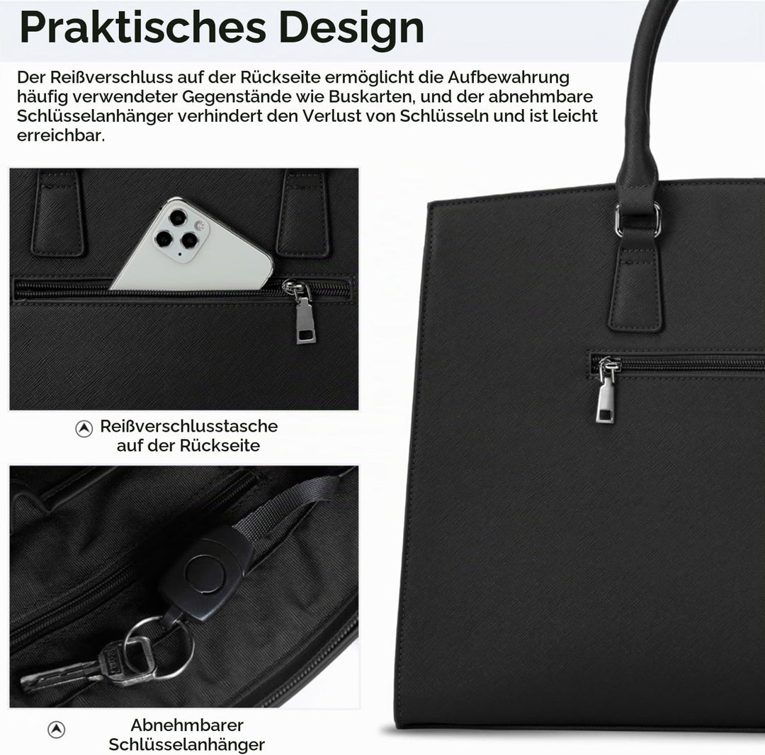 IGOLUMON Handtasche Damen Shopper Damen Gross Schwarz Laptop Tasche 15.6 Zoll PU Leder Umhängetasche