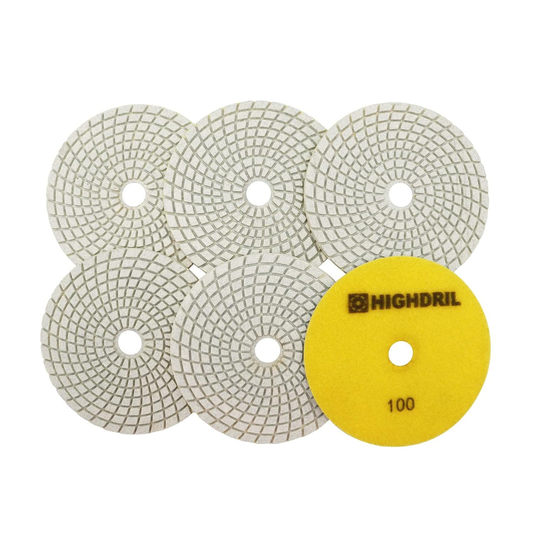 Nasse Diamant Polierscheibe - HIGHDRIL 6 Stück 125MM #100 diamant schleifpad für Granit, Marmor, Ker