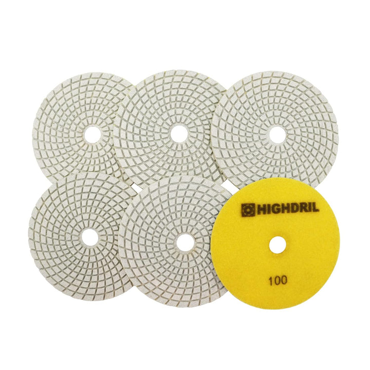 Nasse Diamant Polierscheibe - HIGHDRIL 6 Stück 125MM #100 diamant schleifpad für Granit, Marmor, Ker