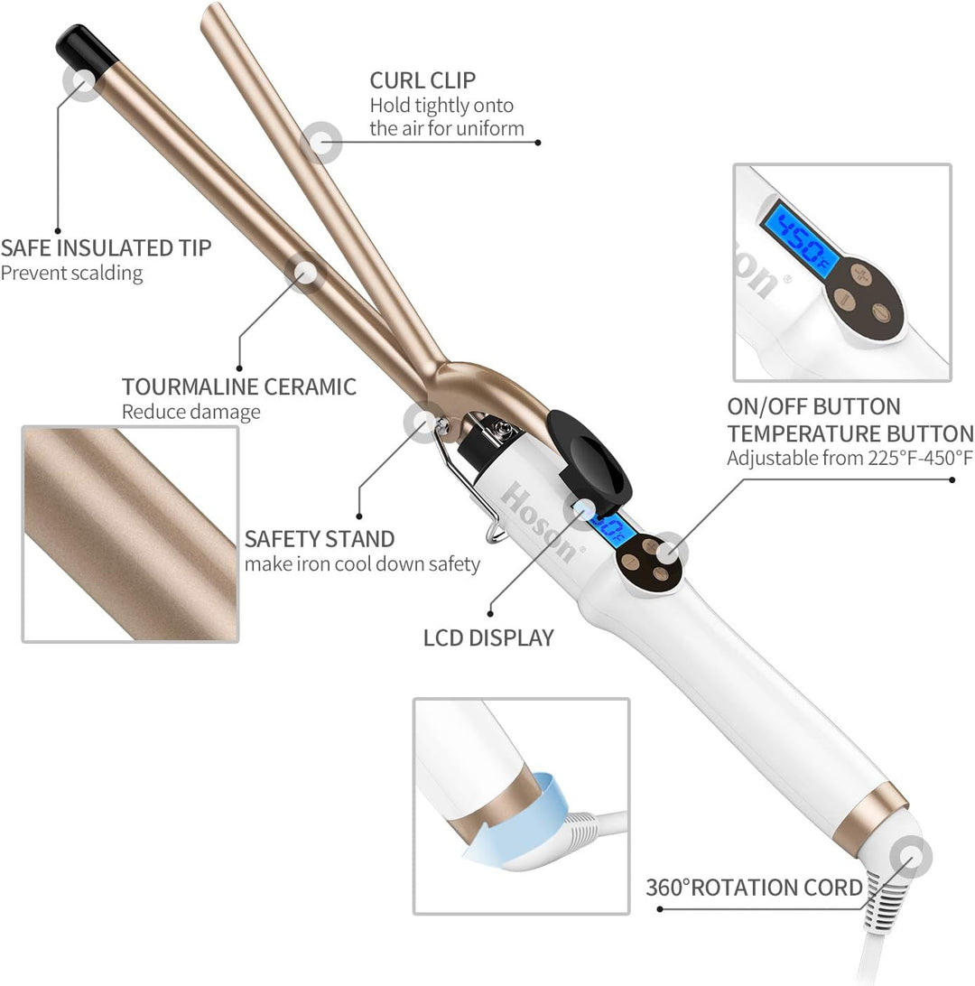 Hoson 13mm Lockenstab Pro Curl, Keramik Turmalin Beschichtung Lockenstab, LCD Display 9 Hitzeeinstel