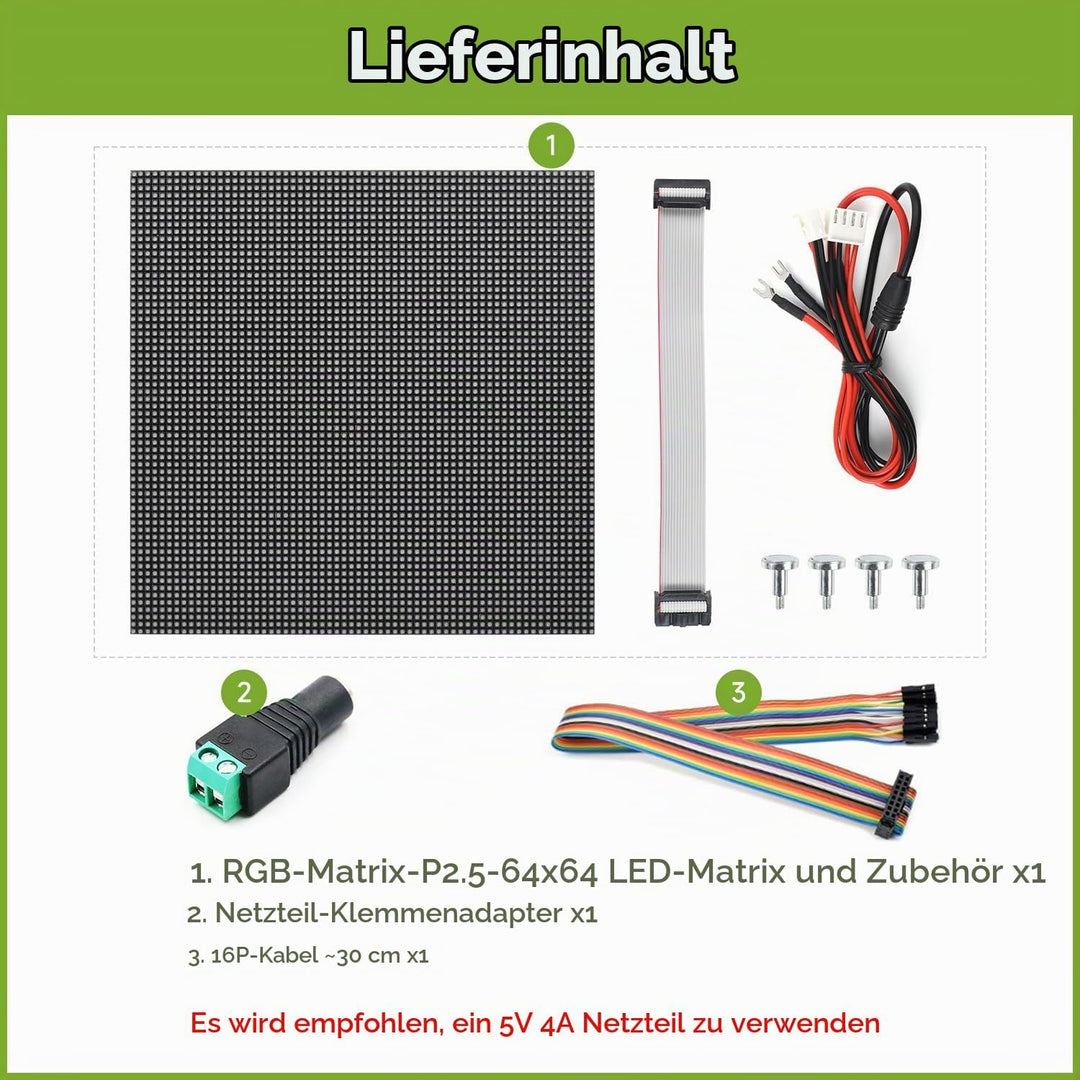 Waveshare RGB Full-Color LED Matrix Panel 2.5mm Pitch 64x64 Pixels Adjustable Brightness Compatible