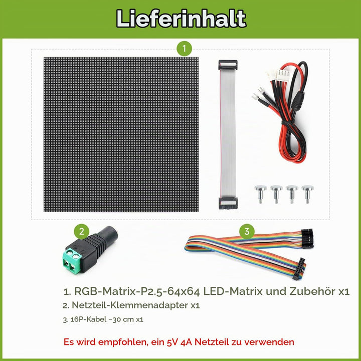Waveshare RGB Full-Color LED Matrix Panel 2.5mm Pitch 64x64 Pixels Adjustable Brightness Compatible
