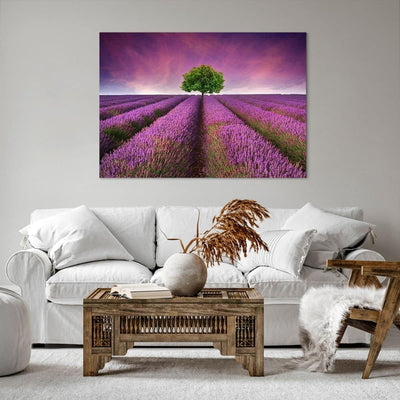 Bilder auf Leinwand 100x70cm Leinwandbild Wiese lavenda Sommer Landschaft Gross Wanddeko Bild Schlaf