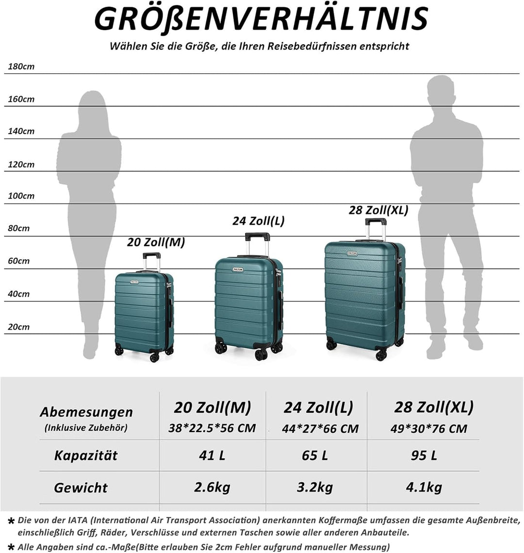 TANTOMI Kofferset 3-teilig, ABS Hartschalenkoffer Set, Reisekoffer Set mit Rollen, Gepäck-Sets (20/2