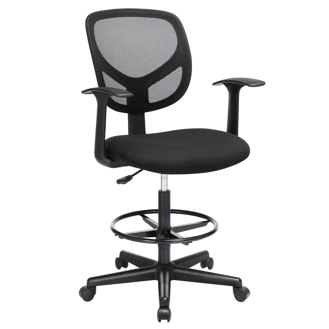 SONGMICS Arbeitsstuhl, Ergonomischer Bürostuhl mit Armlehnen, Sitzhöhe 55-75 cm, Hoher Drehstuhl mit
