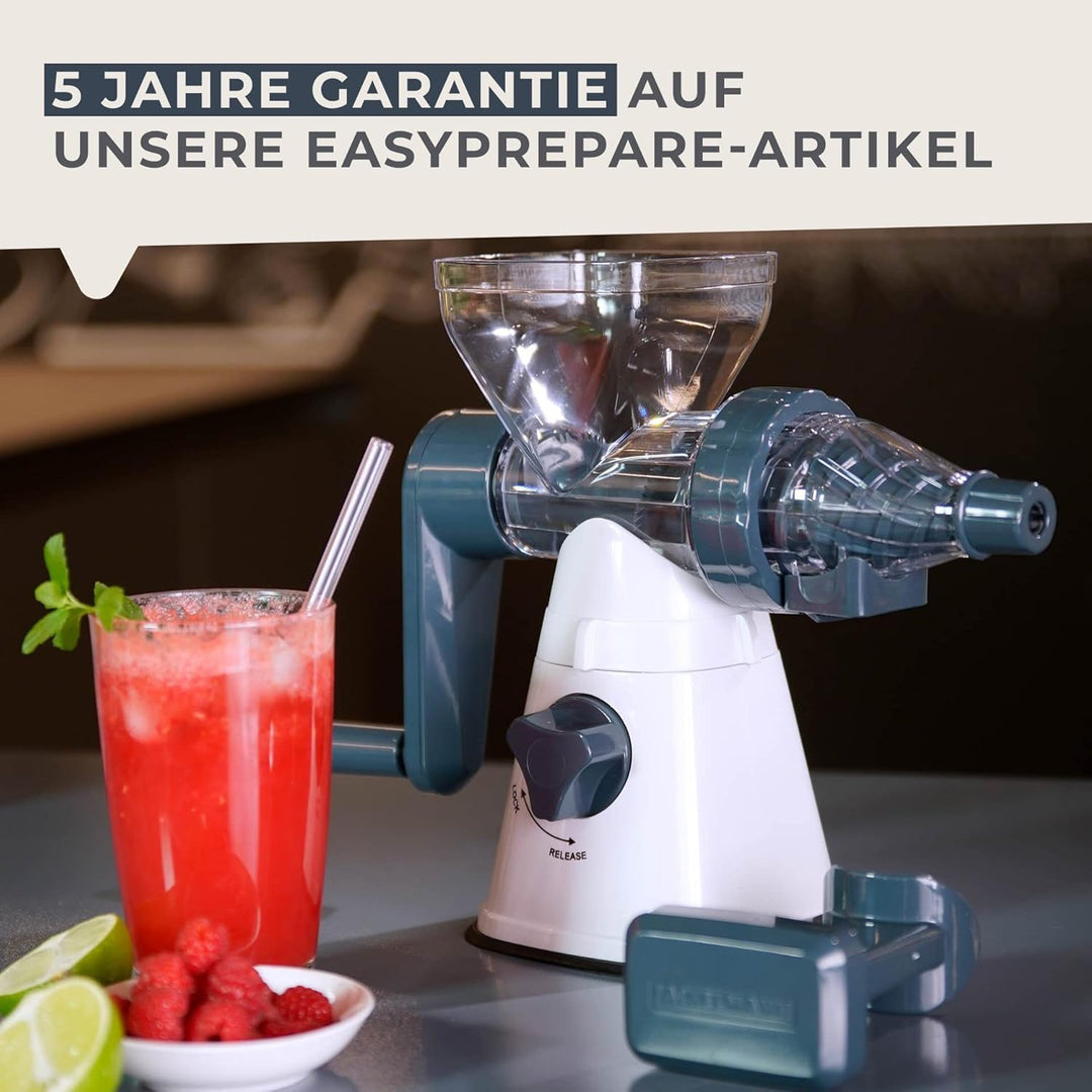 FACKELMANN Fruchtsaftpresse, Edelstahl, Weiss, Blau und Transparent, 30 x 13 x 26cm
