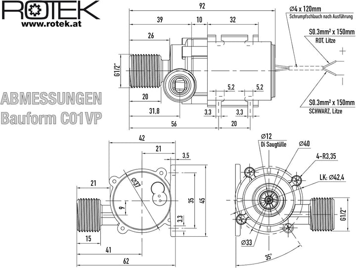 Lebensmittelechte Mini-Kreiselpumpe mit bürstenlosem Gleichstrommotor, Gehäuse:C01VP, 12VDC, 7l/min