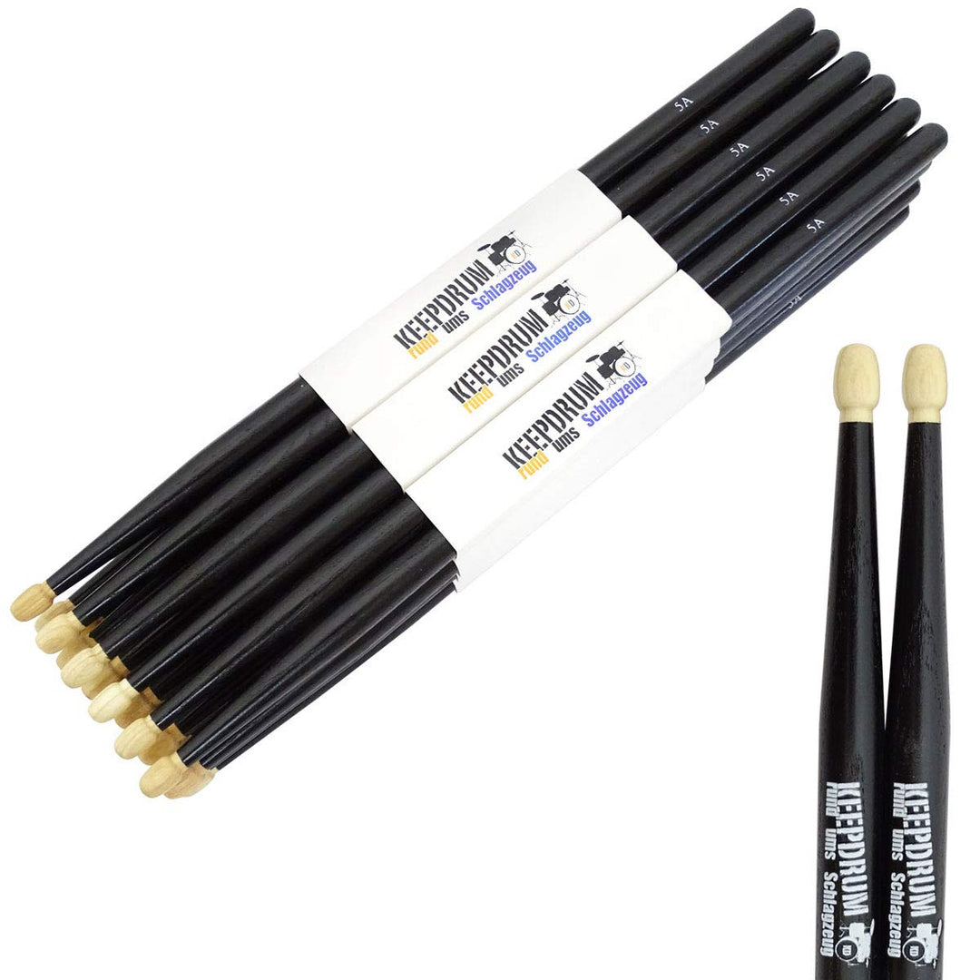 keepdrum 5A Black Hickory Drumsticks Schlagzeug-Stöcke Schwarz 12 Paar
