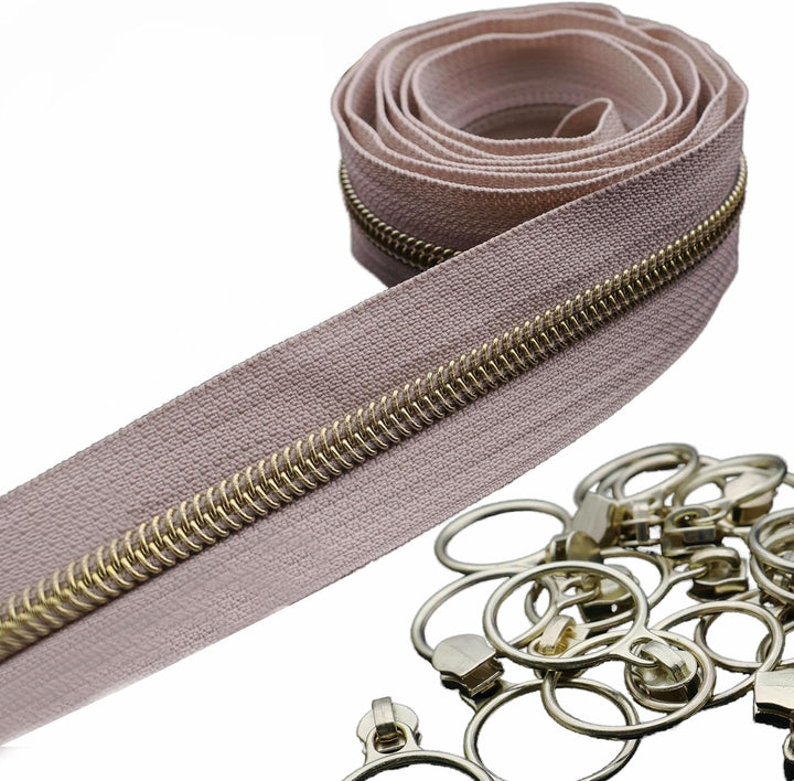 Leekayer #5 Gold-Metallic-Nylon-Spiralreissverschlüsse von The Yard Bulk 9,1 m, beigefarbenes Reissv