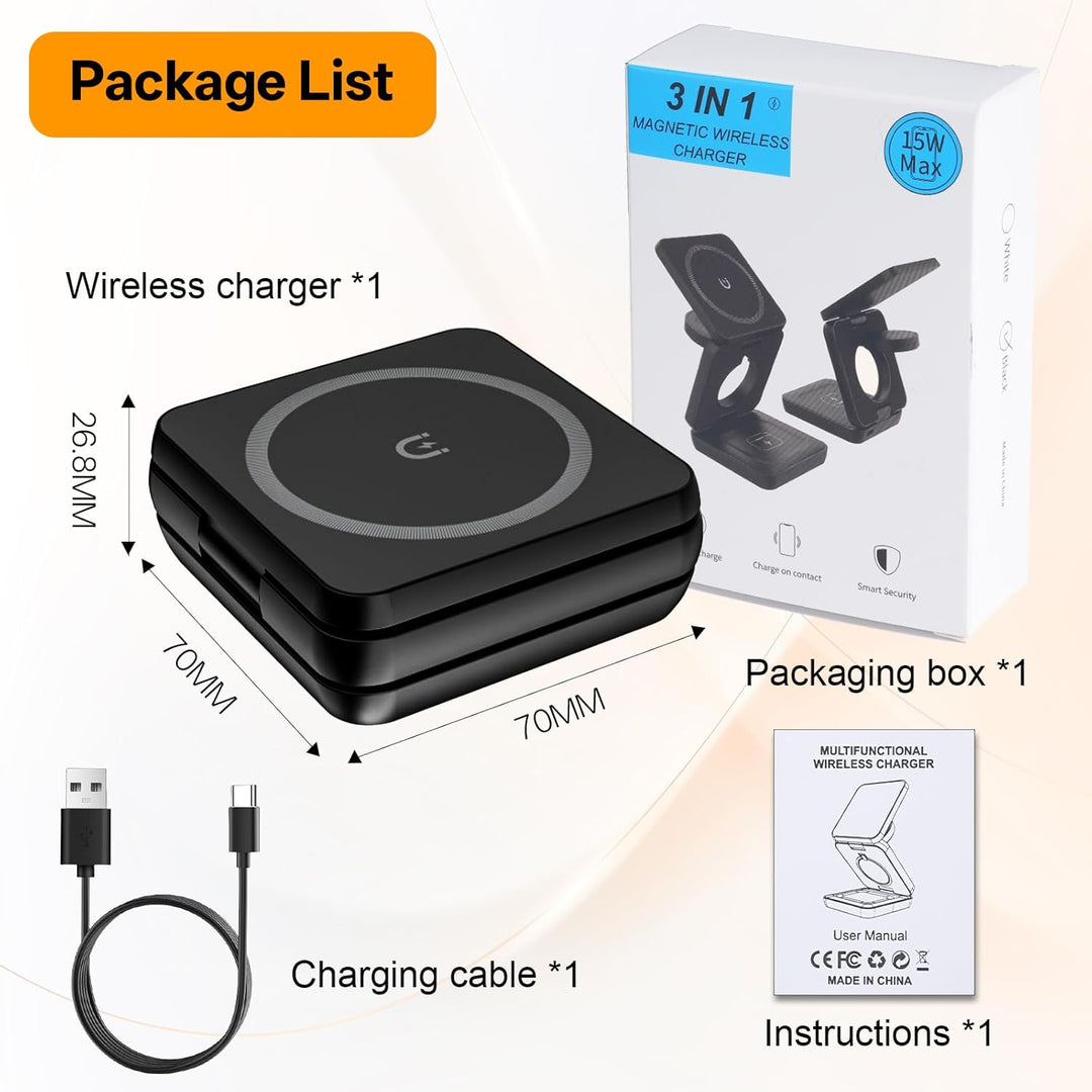 3 in 1 Faltbare Kabellose Ladestation, Induktive Ladestation für Apple Watch und Phone, Wireless Cha