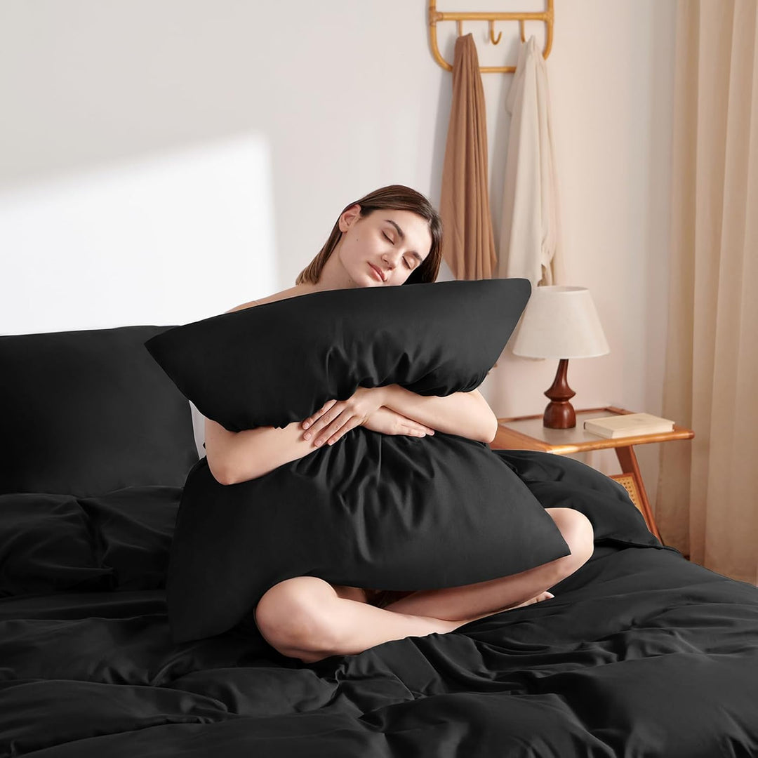 WAVVE Bettwäsche 220x240 3 teilig Schwarz - Bettbezug 220 x 240 Set mit Kissenbezüge 80x80 cm, Bettw