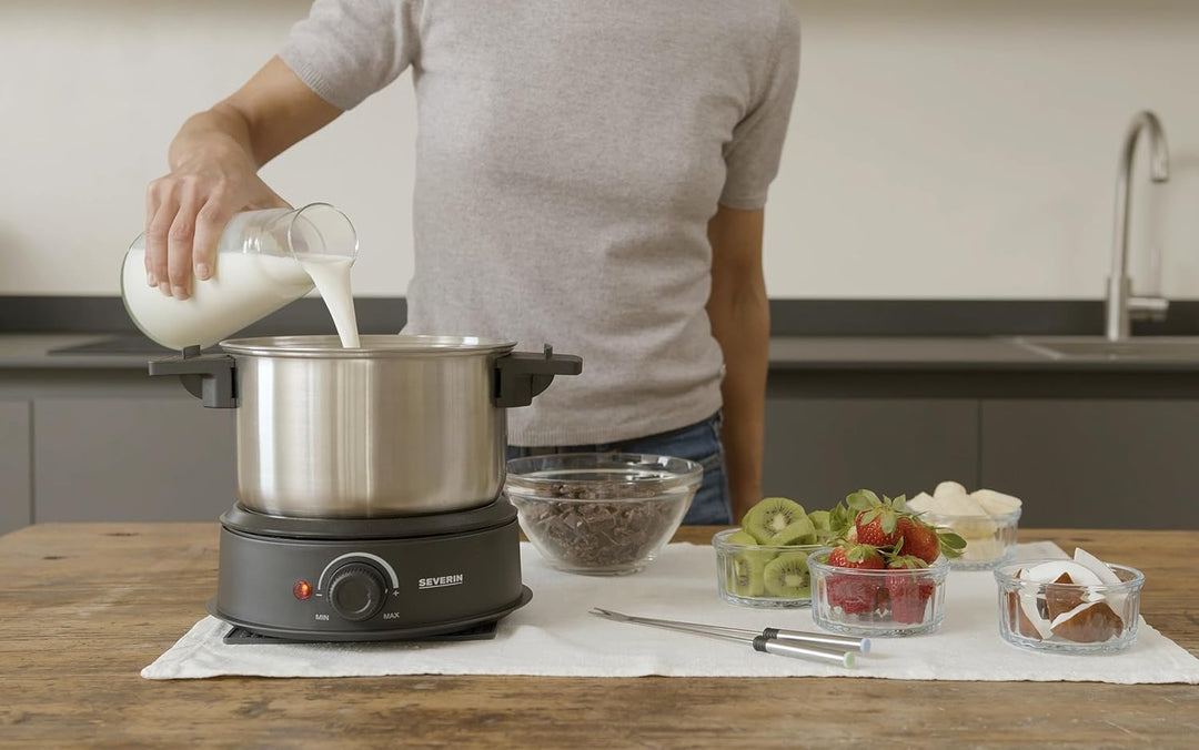 SEVERIN Fondue, spülmaschinengeeignetes Fondueset mit 8 farblich markierten Gabeln, elektrisches Fon