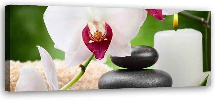 Feeby Bild auf Leinwand Orchidee Kunstdruck modern Zen Weiss 120x40 cm Leinwandbild 120x40 cm Weiss_