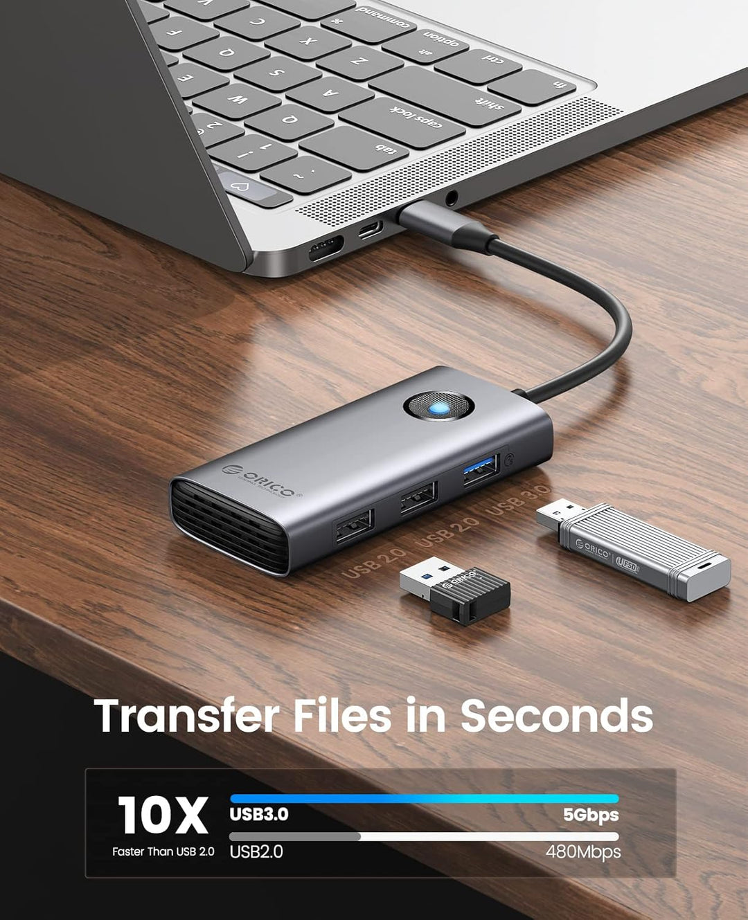 USB C Hub, ORICO 5-in-1 USB-C-Dockingstation mit 4K-HDMI, 60 W Stromversorgung, USB 3.0 5 Gbit/s und