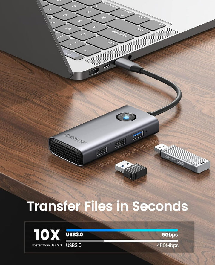 USB C Hub, ORICO 5-in-1 USB-C-Dockingstation mit 4K-HDMI, 60 W Stromversorgung, USB 3.0 5 Gbit/s und