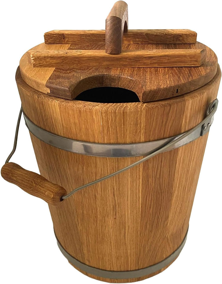 Walmeister Eicheneimer 15L Holzeimer Mit Tragegriff und Deckel aus Eiche