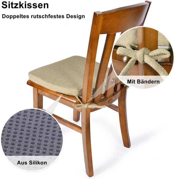 TANYOO 2er Set Sitzkissen Stuhl Waschbares Stuhlkissen mit Bindeband 43 * 41cm Rutschfestes Sitzpols