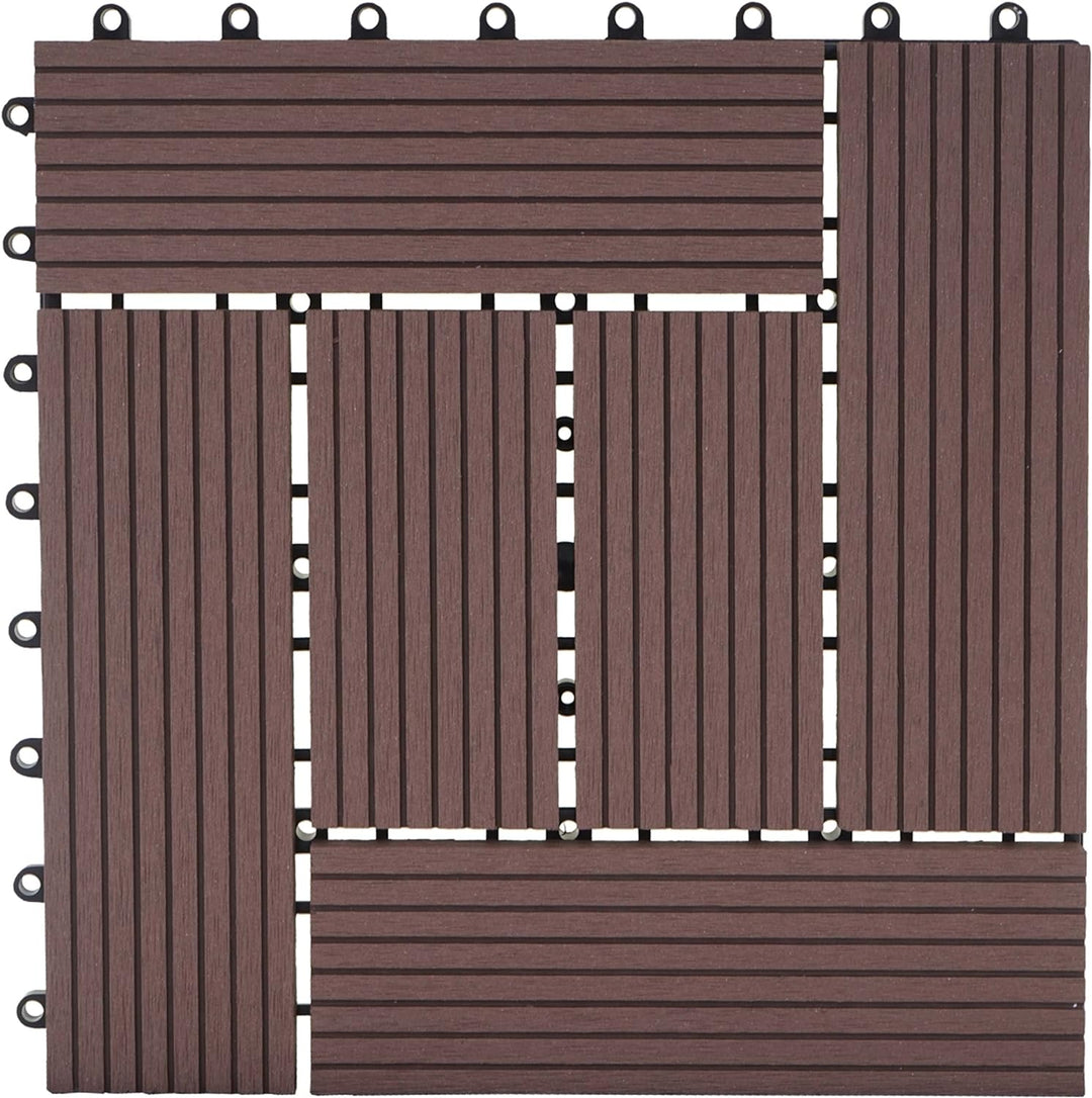 Mendler WPC Bodenfliese Rhone, Holzoptik Balkon/Terrasse, 11x je 30x30cm = 1qm versetzt - Premium Co