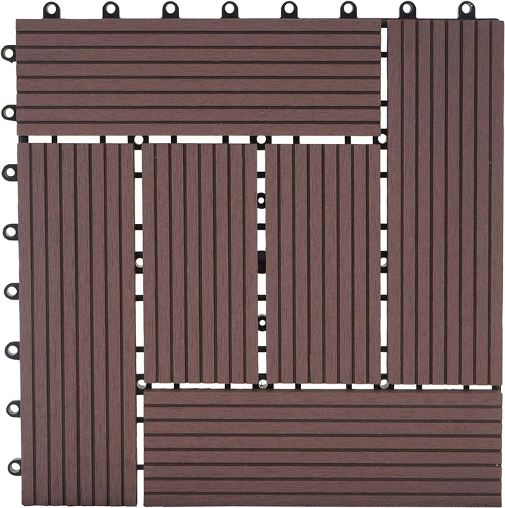 Mendler WPC Bodenfliese Rhone, Holzoptik Balkon/Terrasse, 11x je 30x30cm = 1qm versetzt - Premium Co