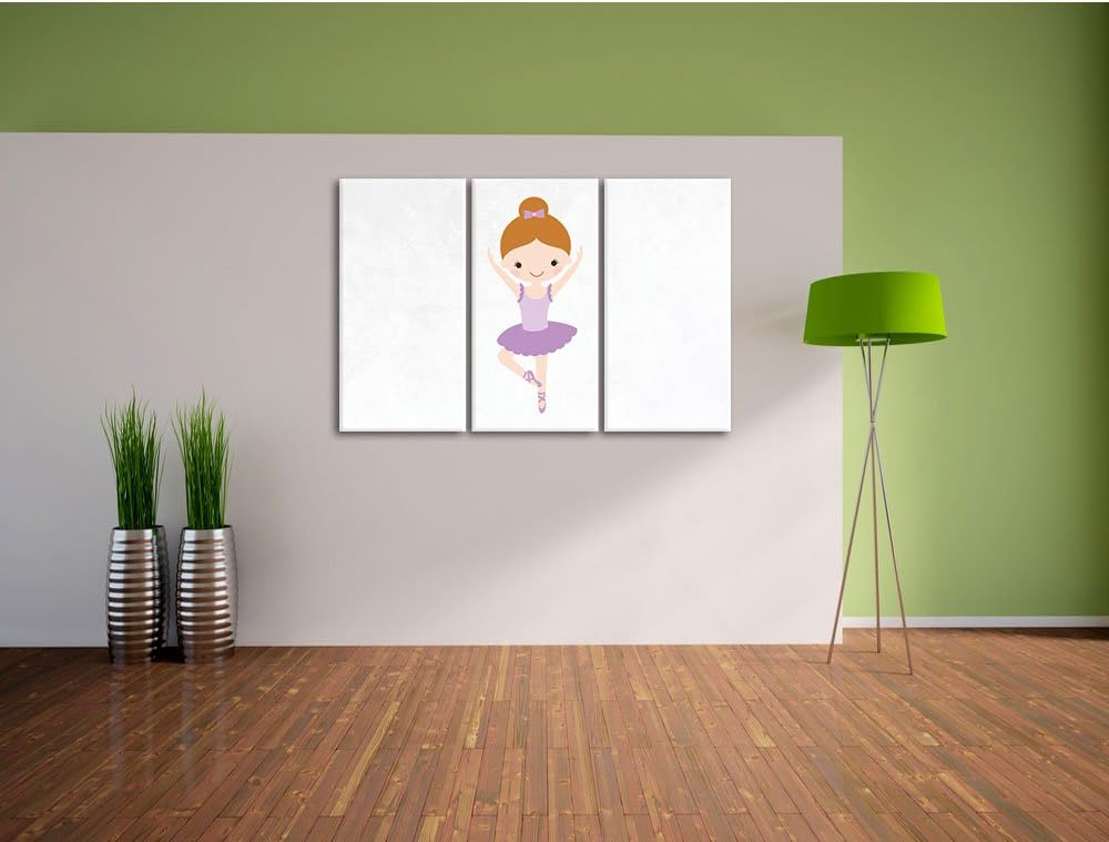 Pixxprint Hübsche Ballerina mit Schleife als Leinwandbild/Grösse: 3 Teilig (120x80) cm/Wandbild/Kuns