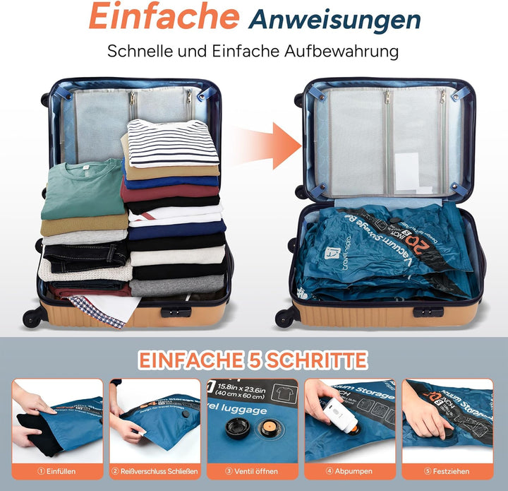travel inspira Vakuumbeutel für Kleidung mit Elektrischer Pumpe, 15er Set, Platzsparend & Wiederverw