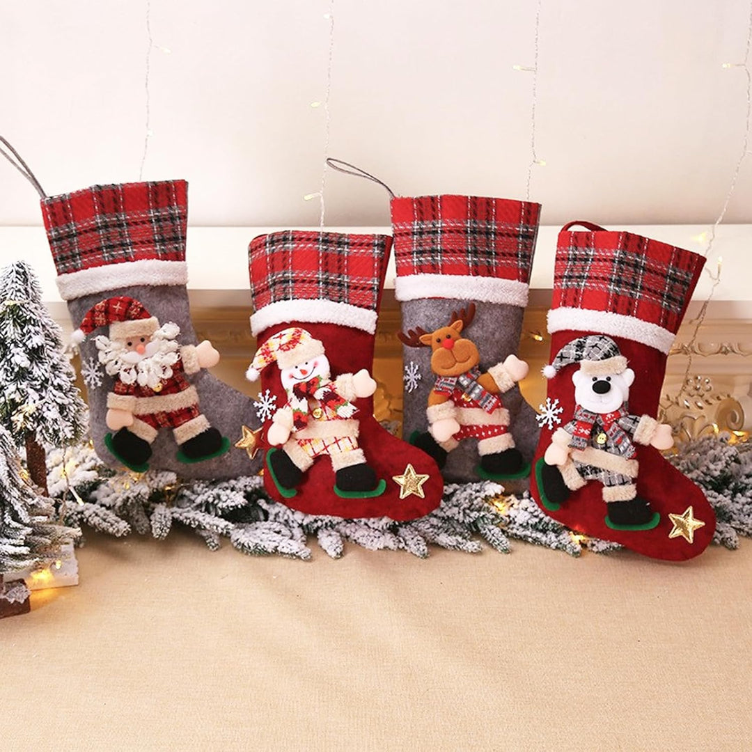 Lonsien Nikolausstrumpf gross 4 STK Weihnachtsstrumpf Geschenkbeutel Nikolausstiefel Personalisiert