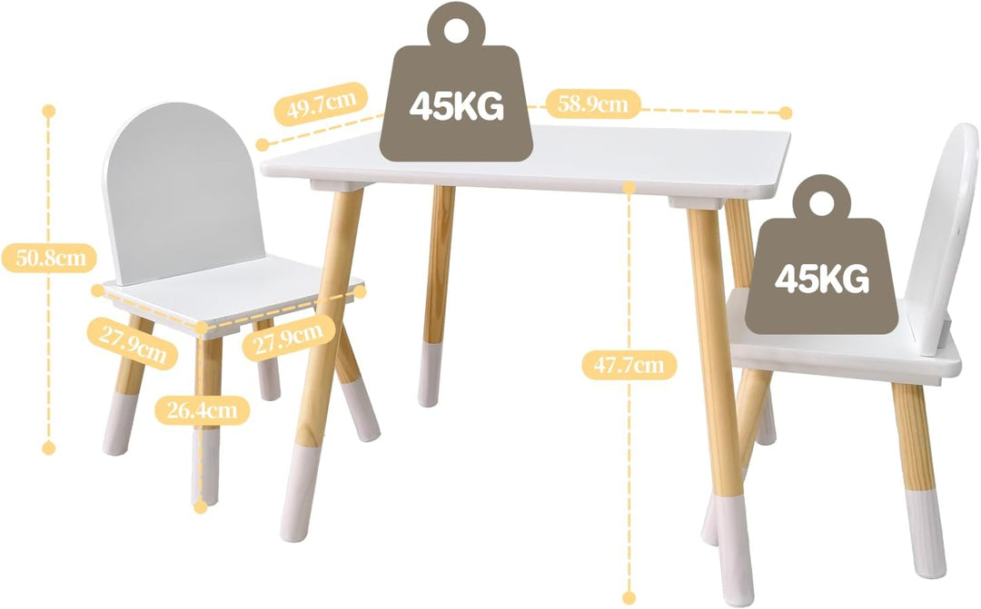 Asweets Kindertisch mit 2 Stühlen für Jungen und Mädchen, Aktivitätstisch-Set aus Holz, geeignet für