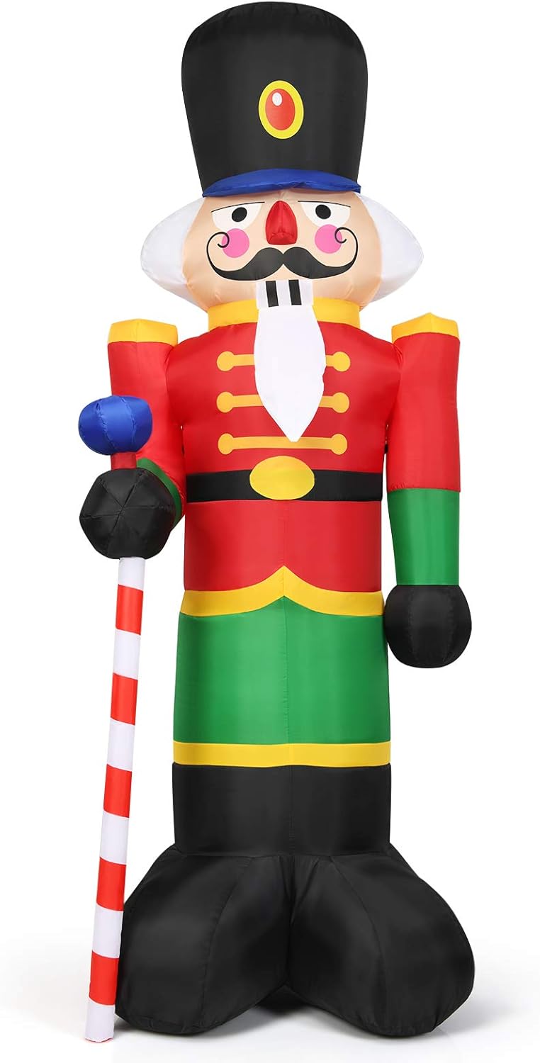 COSTWAY 240CM Aufblasbarer Nussknacker-Soldat, Weihnachtsmann Soldat mit 3 LED-Leuchten, Weihnachtsd