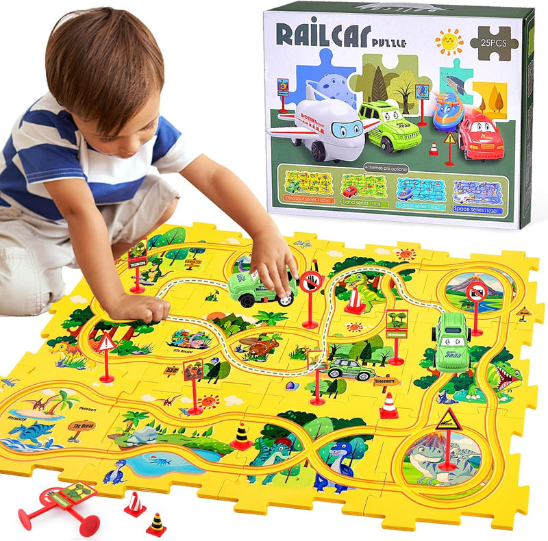 12Pcs Auto Spielzeug Autorennbahn Spielzeugauto, DIY-Puzzlebahn für Kinderspielzeug ab 2 3 4 5 6 Jah